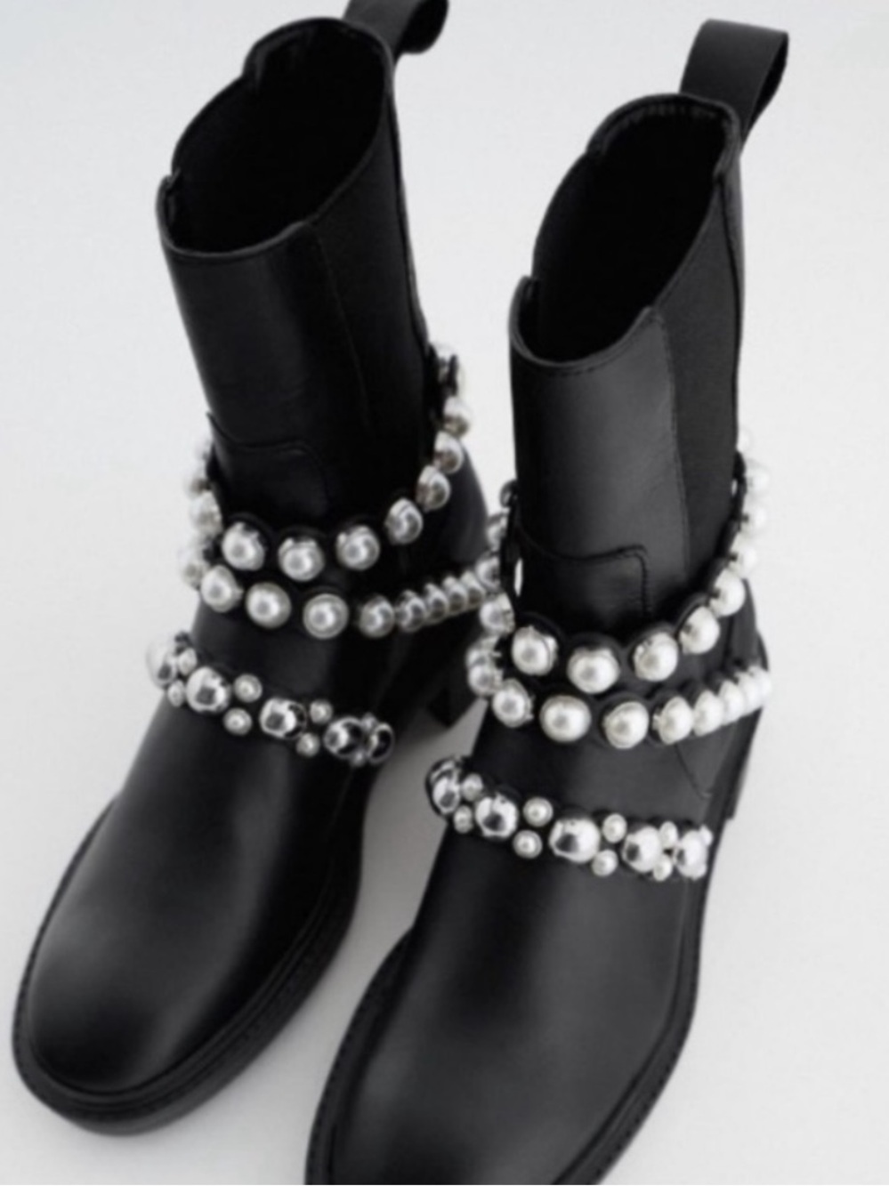 Zara Black Ankle Boots with Silver Pearl & Stud Straps - Picture 2 of 16